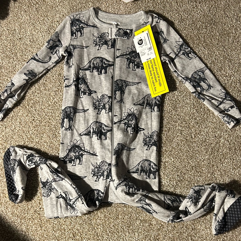 Gray Dinosaur Print Baby Footies